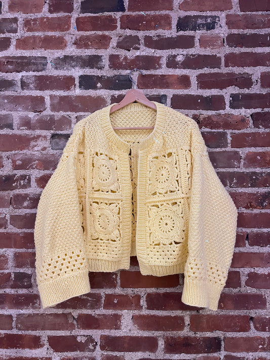 Granny Square Butter Yellow Sweater