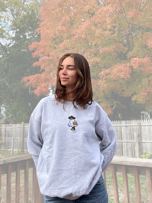 Howdy, Partner! Spooky Cowboy Ghost Embroidered Crewneck (L)