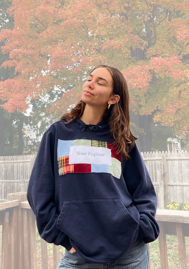 Cozy New England Patchwork Hoodie (L)