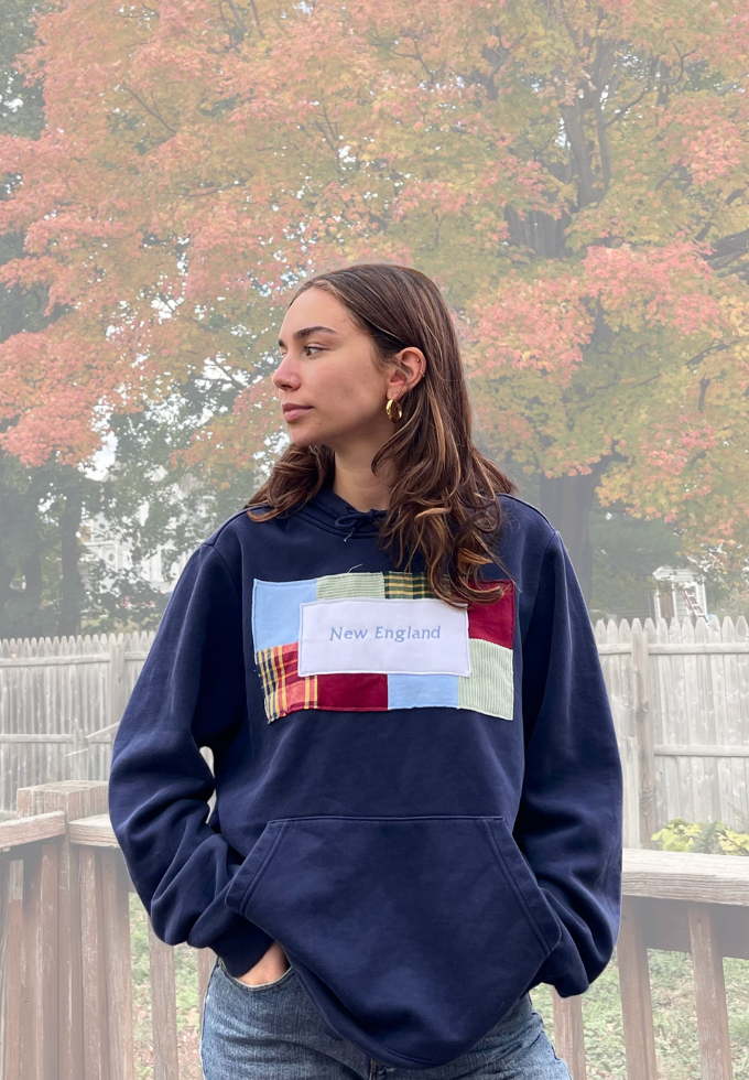Cozy New England Patchwork Hoodie (L)