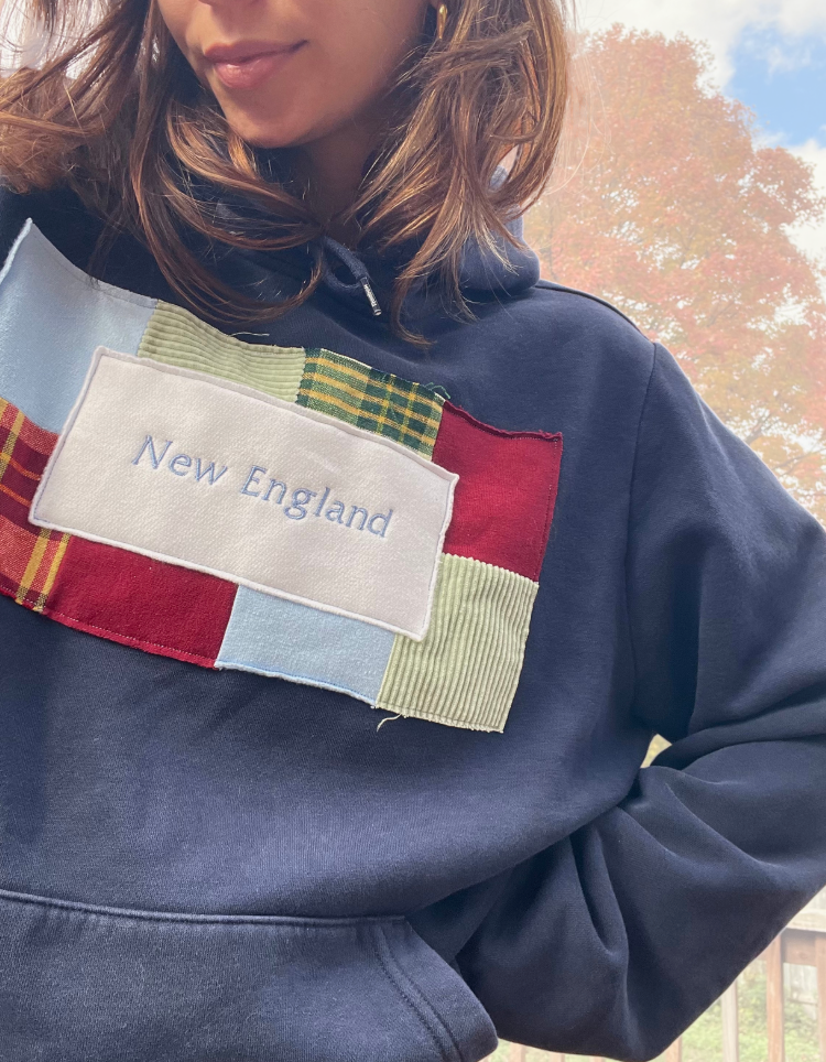 Cozy New England Patchwork Hoodie (L)